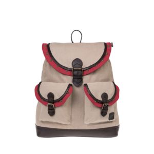 Monbeki Canvas Backpack Beige / Rode Kleppen met Studs