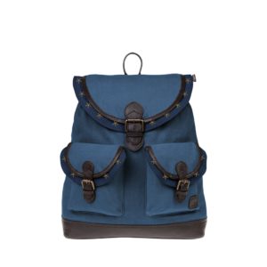 Monbeki Canvas Backpack Blauw / Blauwe Kleppen met Studs