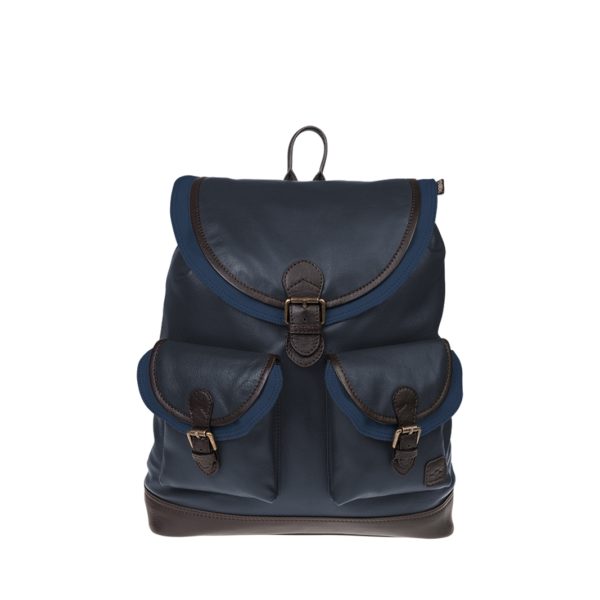 Monbeki Leer Backpack Blauw / Blauwe Kleppen