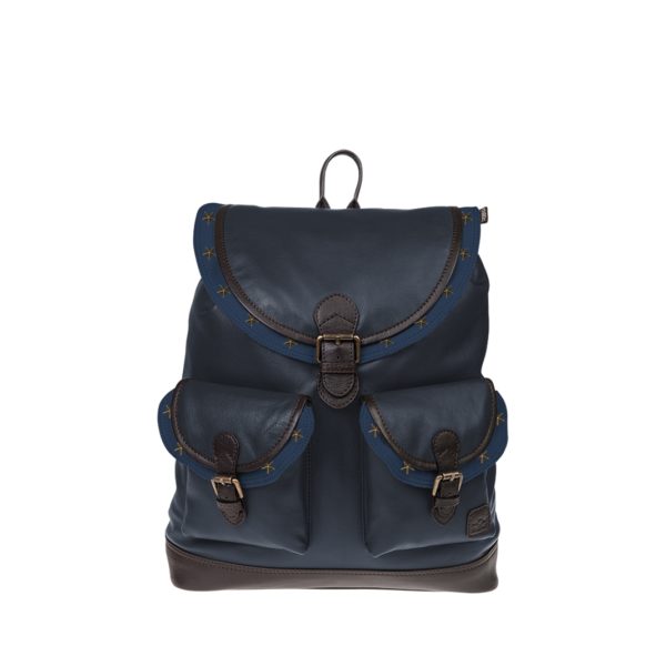 Monbeki Leer Backpack Blauw / Blauwe Kleppen met Studs