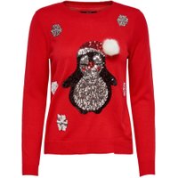 Only Trui 'onlX-MAS PENGUIN L/S PULLOVER KNT' - Rood